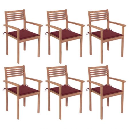 Set 6 bucati scaune de gradina stivuibile cu perne, bordo