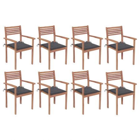 Set 8 bucati scaune de gradina stivuibile cu perne, antracit