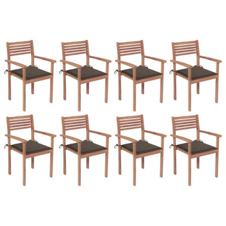 Set 8 bucati scaune de gradina stivuibile cu perne, gri taupe