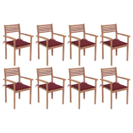 Set 8 bucati scaune de gradina stivuibile cu perne, bordo