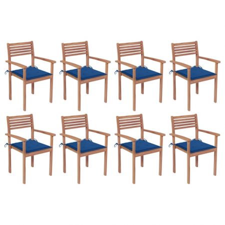Set 8 bucati scaune de gradina stivuibile cu perne, albastru regal