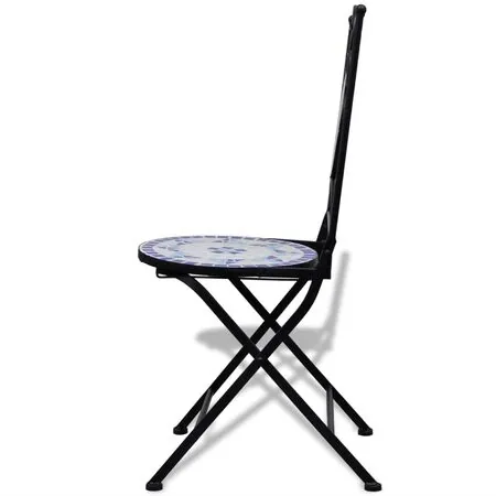  Set mobilier bistro, 3 piese, albastru/alb, plăci ceramice