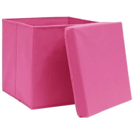  Cutii depozitare cu capace 10 buc. roz, 32x32x32 cm, textil