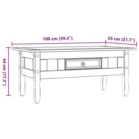  Măsuță de cafea stil Corona din pin mexican 100 x 55 x 44 cm