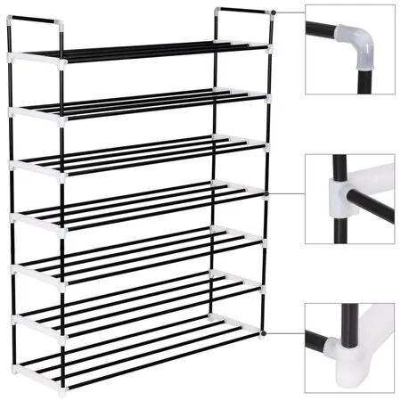  Raft încălțăminte cu 7 etajere din metal și plastic, negru