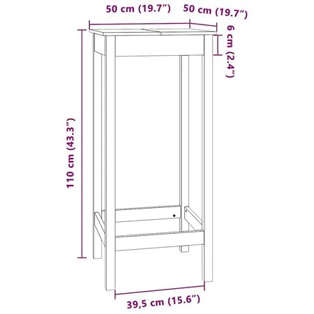  Masă de bar, alb, 50x50x110 cm, lemn masiv de pin