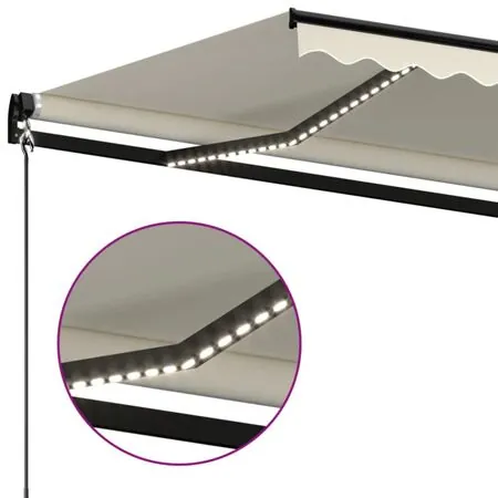  Copertină retractabilă manual cu LED, crem, 600x350 cm