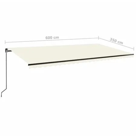  Copertină retractabilă manual cu LED, crem, 600x350 cm