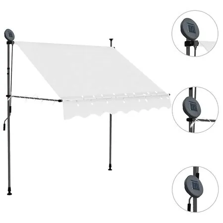  Copertină retractabilă manual cu LED, crem, 200 cm