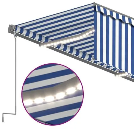  Copertină automată cu stor&LED&senzor vânt albastru&alb 3x2,5 m