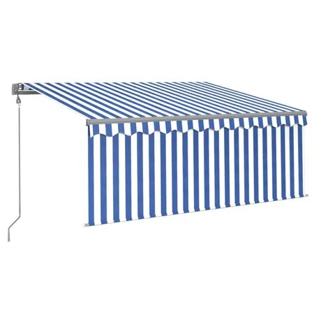  Copertină automată cu stor&LED&senzor vânt albastru&alb 3x2,5 m