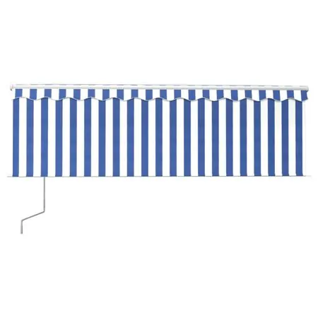  Copertină automată cu stor&senzor vânt&LED, albastru&alb, 4x3 m 