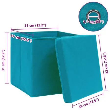   Cutii depozitare cu capace 4 buc. albastru, 32x32x32 cm, textil