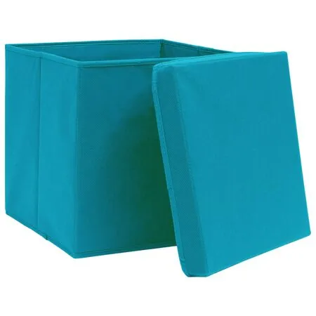   Cutii depozitare cu capace 4 buc. albastru, 32x32x32 cm, textil