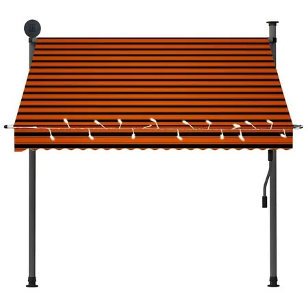  Copertină retractabilă manual cu LED, portocaliu & maro, 200 cm
