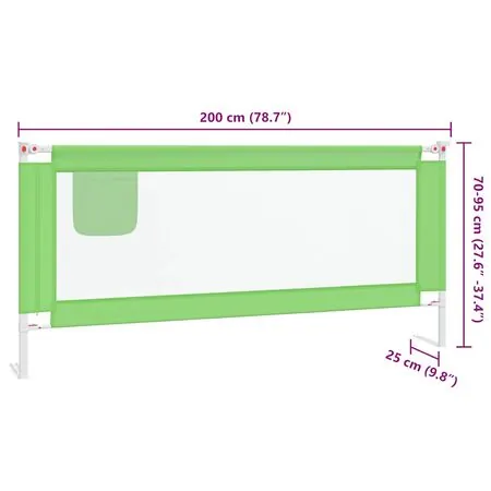  Balustradă de protecție pat copii, verde, 200x25 cm, textil