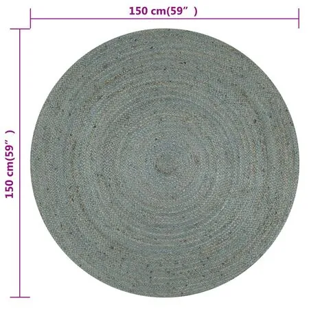  Covor manual, verde măsliniu, 150 cm, iută, rotund