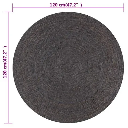  Covor manual, gri închis, 120 cm, iută, rotund