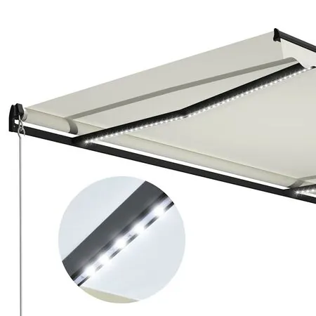  Copertină retractabilă manual cu LED, crem, 300 x 250 cm