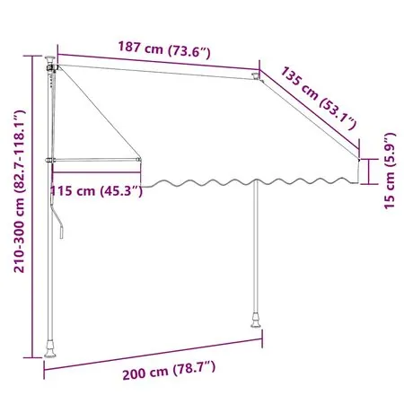  Copertină retractabilă manual cu LED, portocaliu & maro, 200 cm