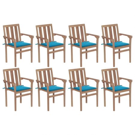Set 8 bucati scaune de gradina stivuibile cu perne, albastru