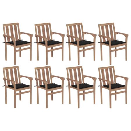 Set 8 bucati scaune de gradina stivuibile cu perne, negru