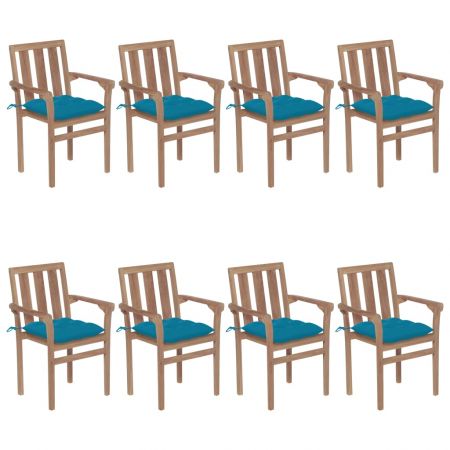 Set 8 bucati scaune de gradina stivuibile cu perne, albastru deschis