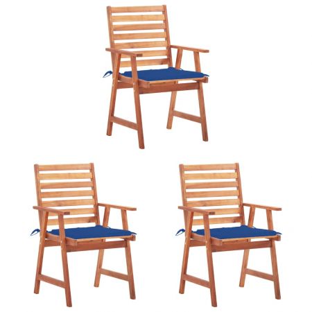 Set 3 bucati scaune de masa exterior cu perne, albastru regal