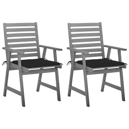 Set 2 bucati scaune de masa exterior cu perne, negru