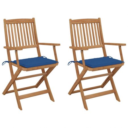 Set 2 bucati scaune gradina pliabile cu perne, albastru regal