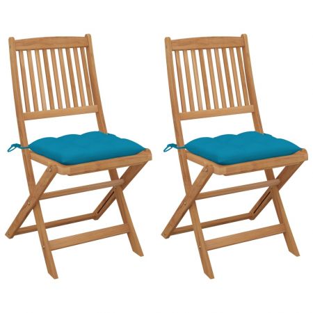 Set 2 bucati scaune gradina pliabile cu perne, albastru deschis