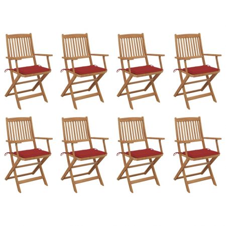 Set 8 bucati scaune pliabile de exterior cu perne, rosu