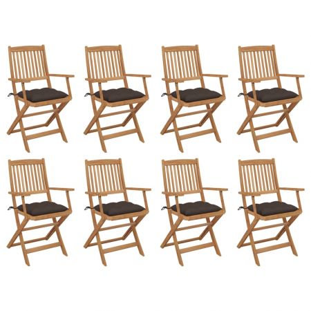 Set 8 bucati scaune pliabile de exterior cu perne, gri taupe