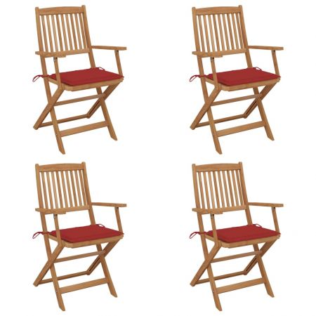 Set 4 bucati scaune gradina pliabile cu perne, rosu