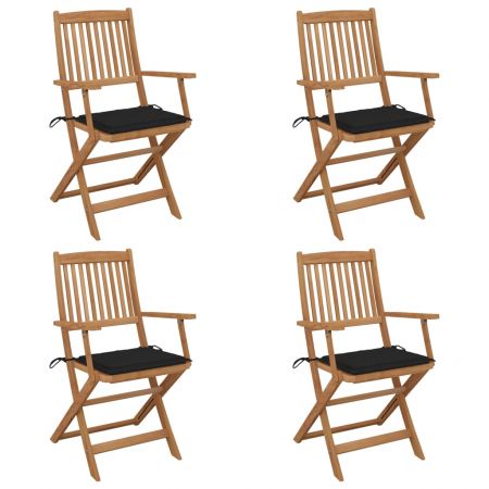 Set 4 bucati scaune gradina pliabile cu perne, negru