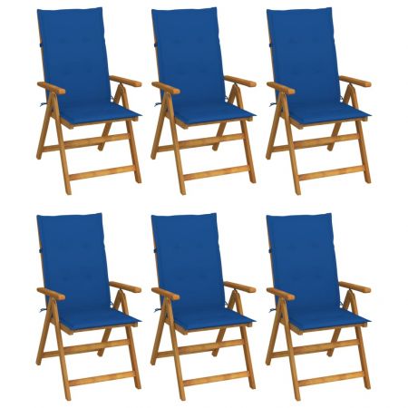 Set 6 bucati scaune gradina pliabile cu perne, albastru regal