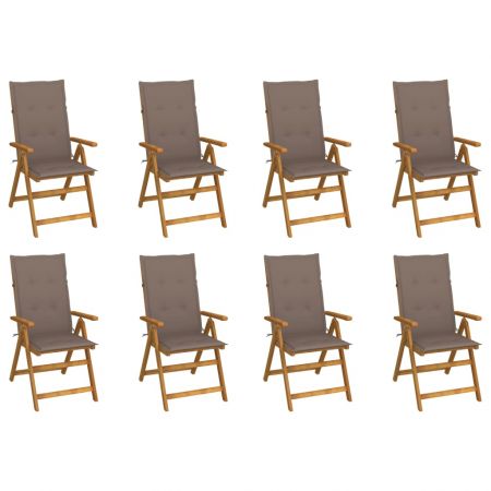 Set 8 bucati scaune gradina pliabile cu perne, gri taupe