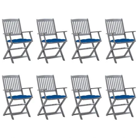 Set 8 bucati scaune pliabile de exterior cu perne, albastru