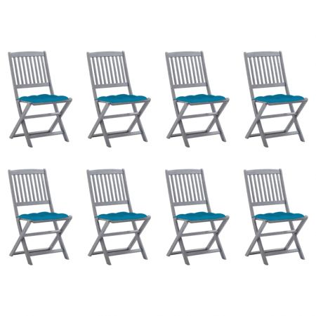 Set 8 bucati scaune pliabile de exterior cu perne, albastru deschis