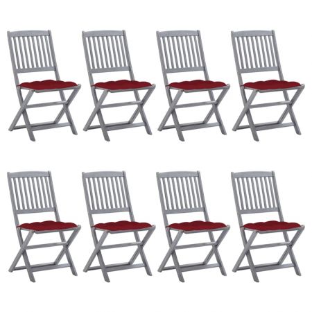 Set 8 bucati scaune pliabile de exterior cu perne, bordo
