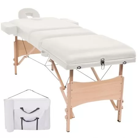  Masă de masaj pliabilă cu 3 zone, 10 cm grosime, alb