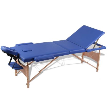 Masa de masaj pliabila 3 parti cadru din lemn Albastru, albastru, 186 x 68 x 82 cm