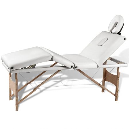 Masa de masaj pliabila 4 parti cadru din lemn Crem, alb, 186 x 68 x 81 cm
