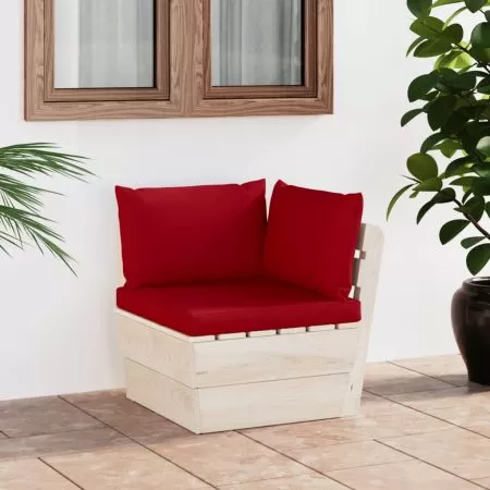 Canapea coltar de gradina din paleti cu perne lemn molid tratat, rosu