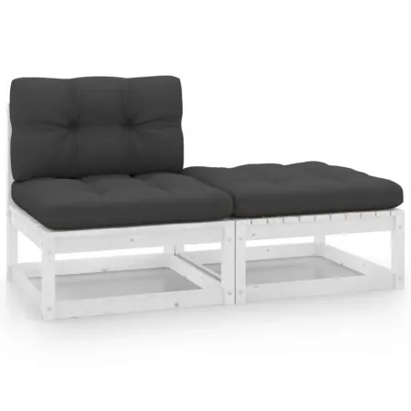 Set mobilier de grădină cu perne, 2 piese, alb, lemn masiv pin