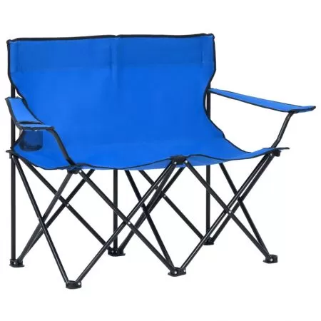 Scaun de camping pliabil cu 2 locuri, albastru, 123 x 50 x 80 cm
