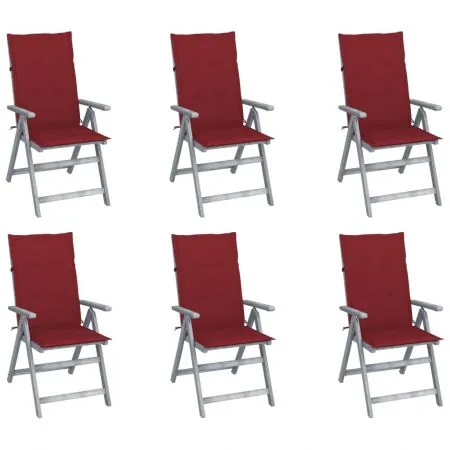 Set 6 bucati scaune gradina rabatabile cu perne, bordo