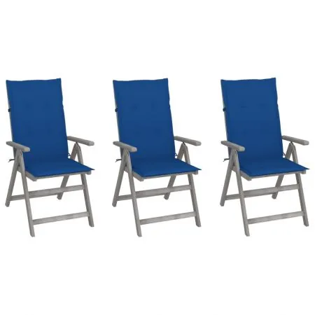 Set 3 bucati scaune gradina rabatabile, albastru regal