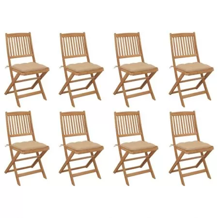 Set 8 bucati scaune pliabile de exterior cu perne, bej