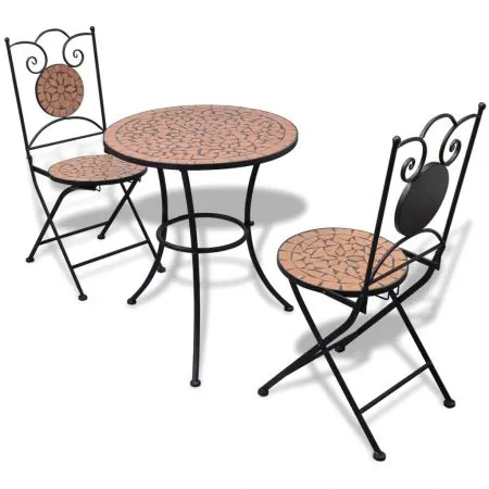  Set mobilier bistro, 3 piese, cărămiziu, plăci ceramice